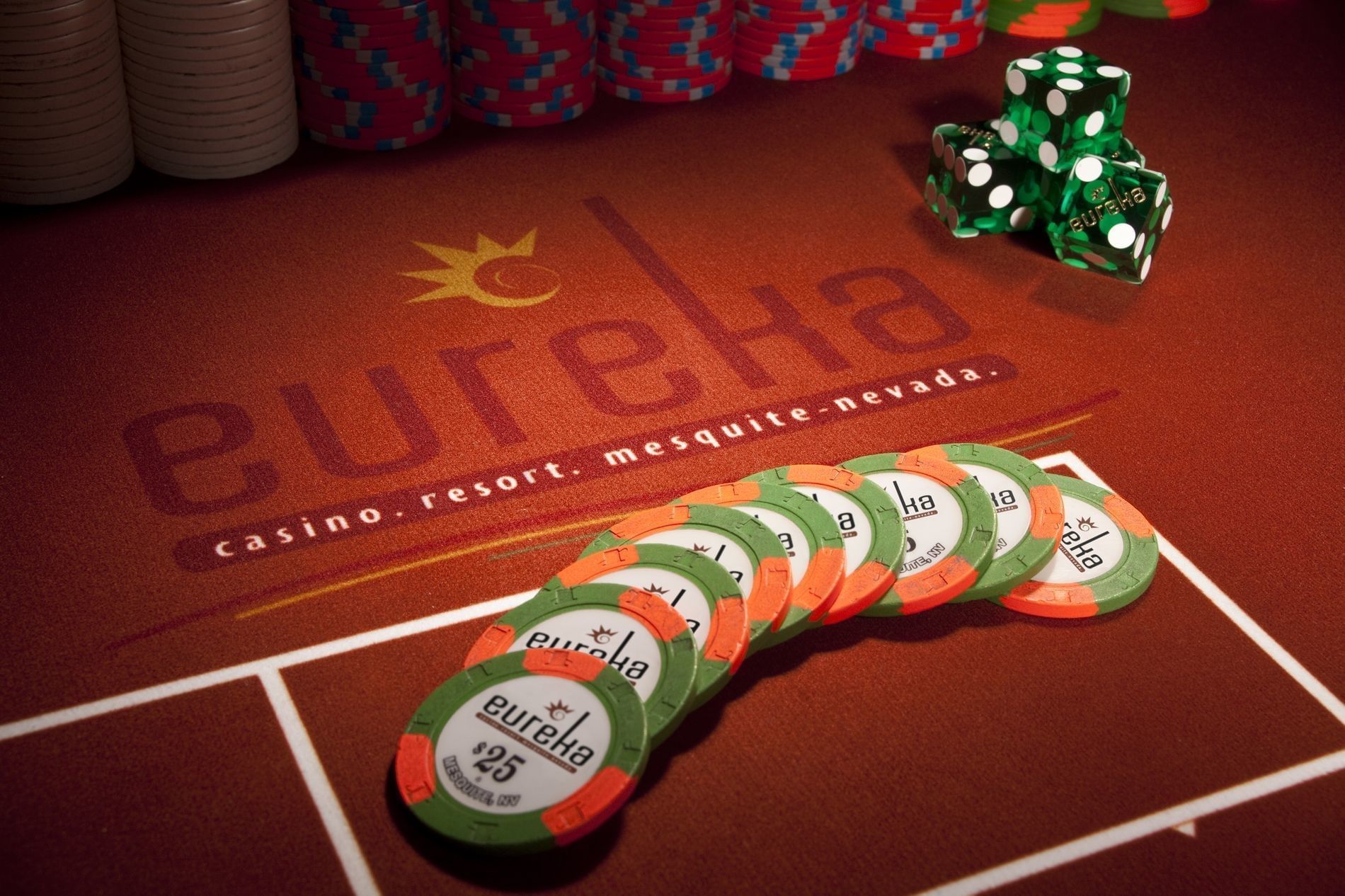 Eureka Casino Resort chips and dice on a table