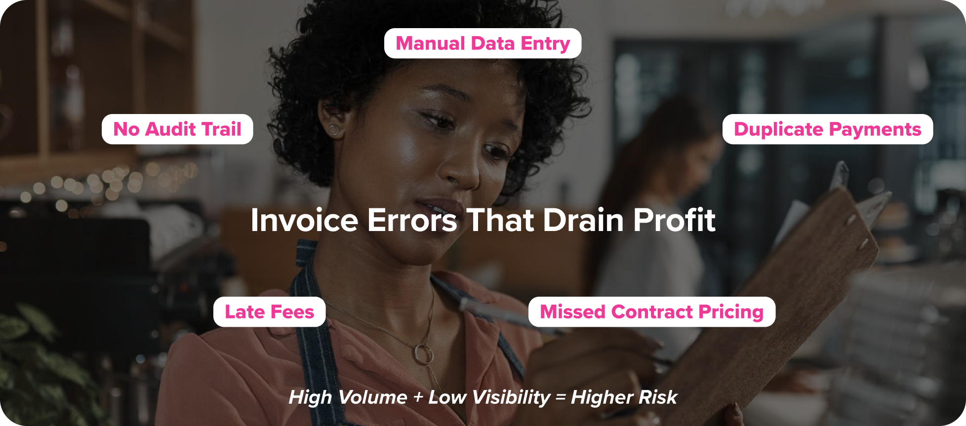 Restaurant employee reviewing invoices with common invoice management risks